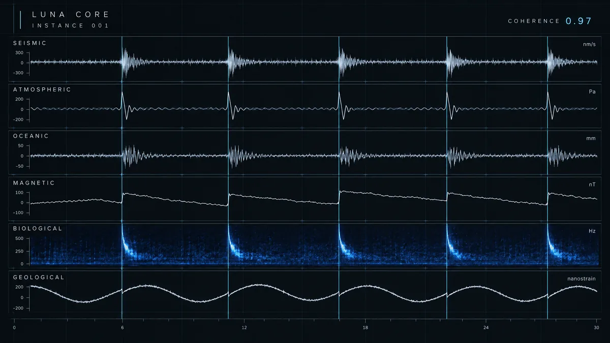 Luna’s screen: planetary data streams moving as one.