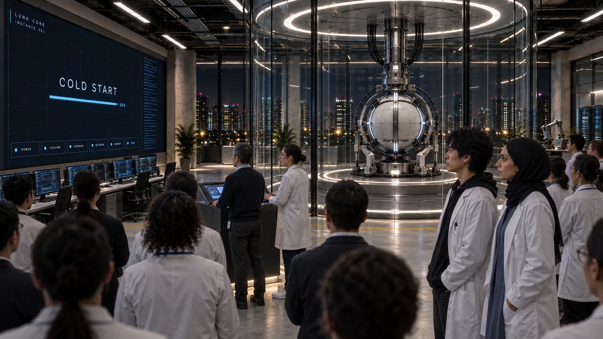 Scientists gather as Luna comes online in the Luna Core.
