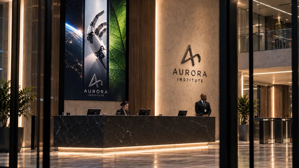 The lobby of the Aurora Institute.